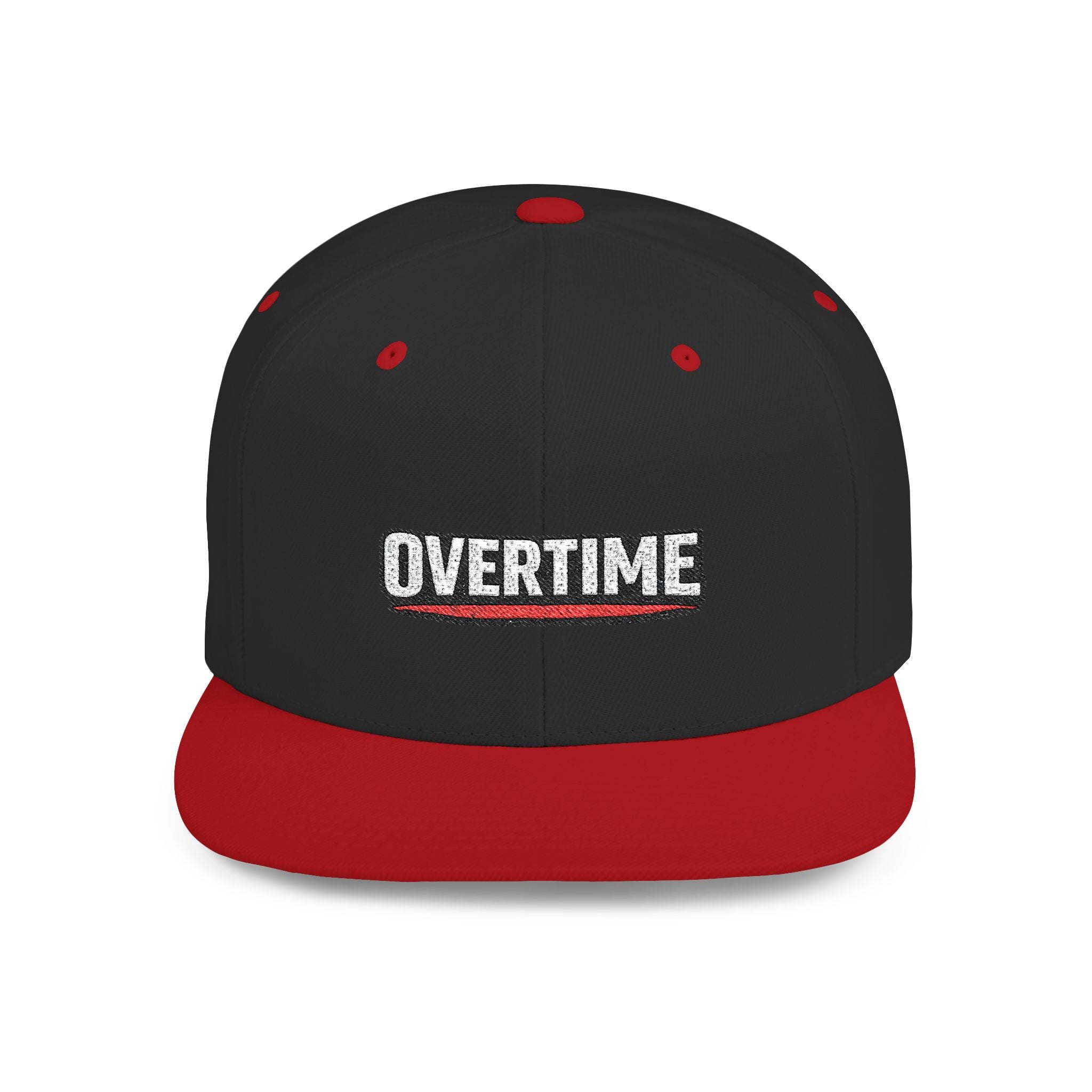 Overtime Flat Bill Snapback Hat — Embroidered Streetwear Cap