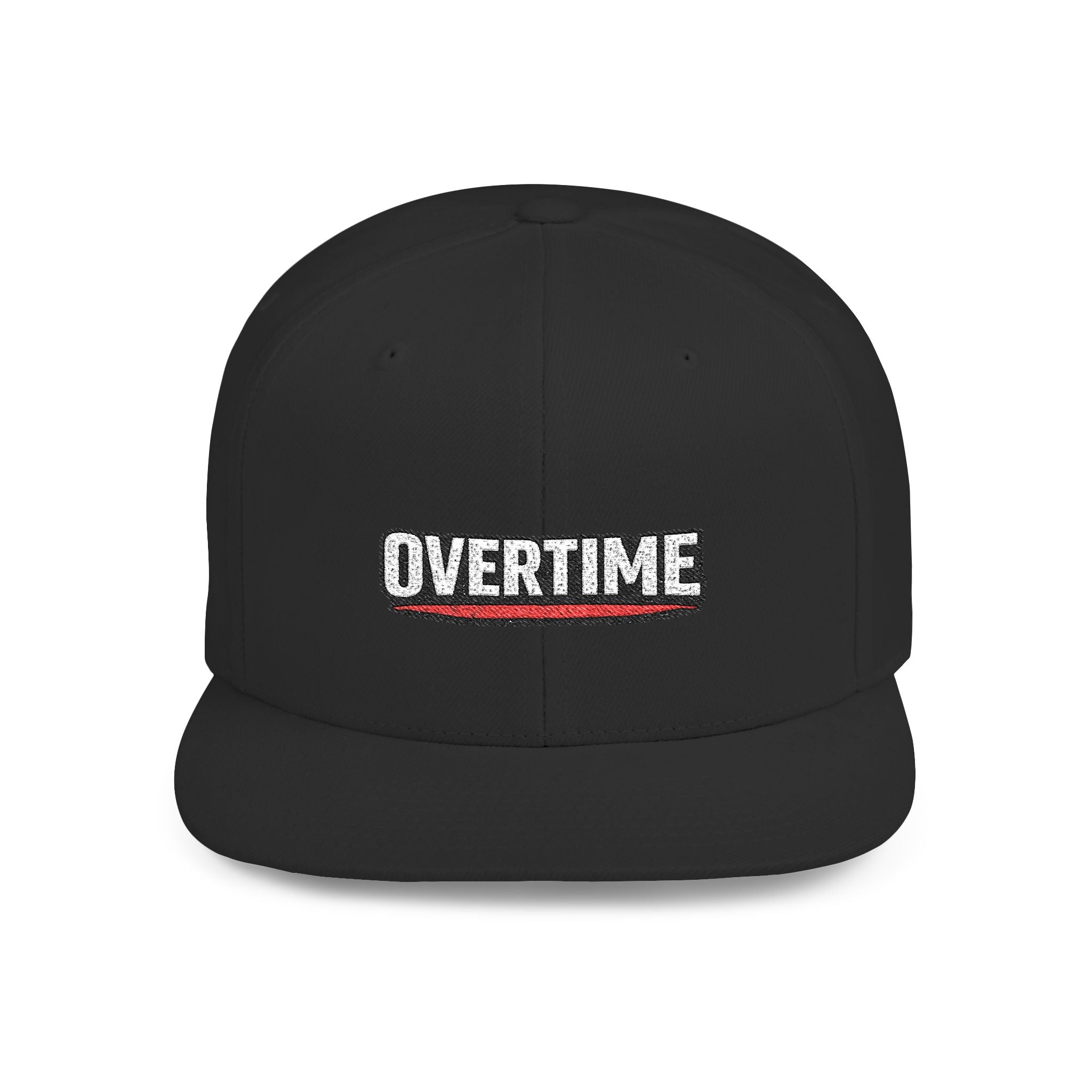 Overtime Flat Bill Snapback Hat — Embroidered Streetwear Cap