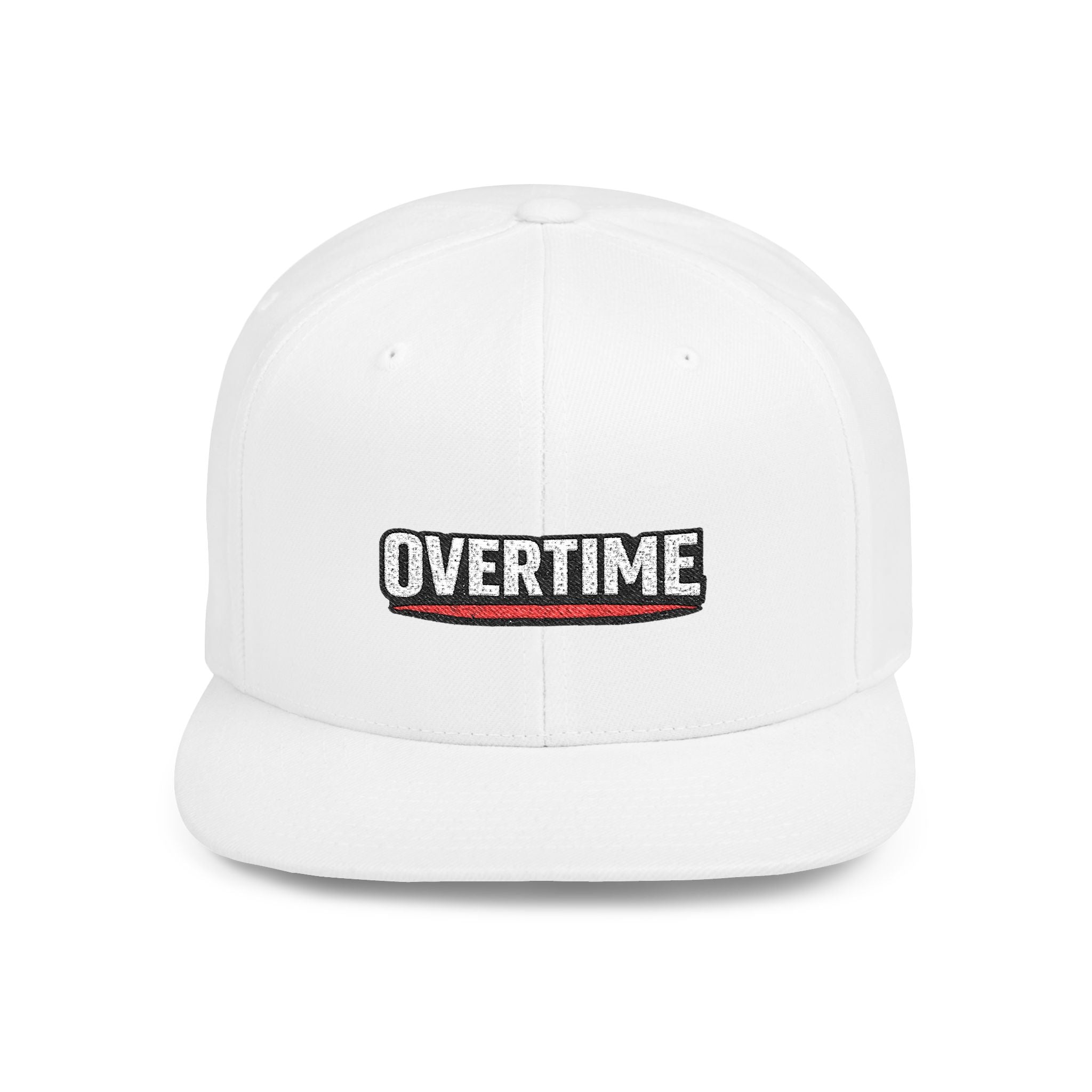 Overtime Flat Bill Snapback Hat — Embroidered Streetwear Cap