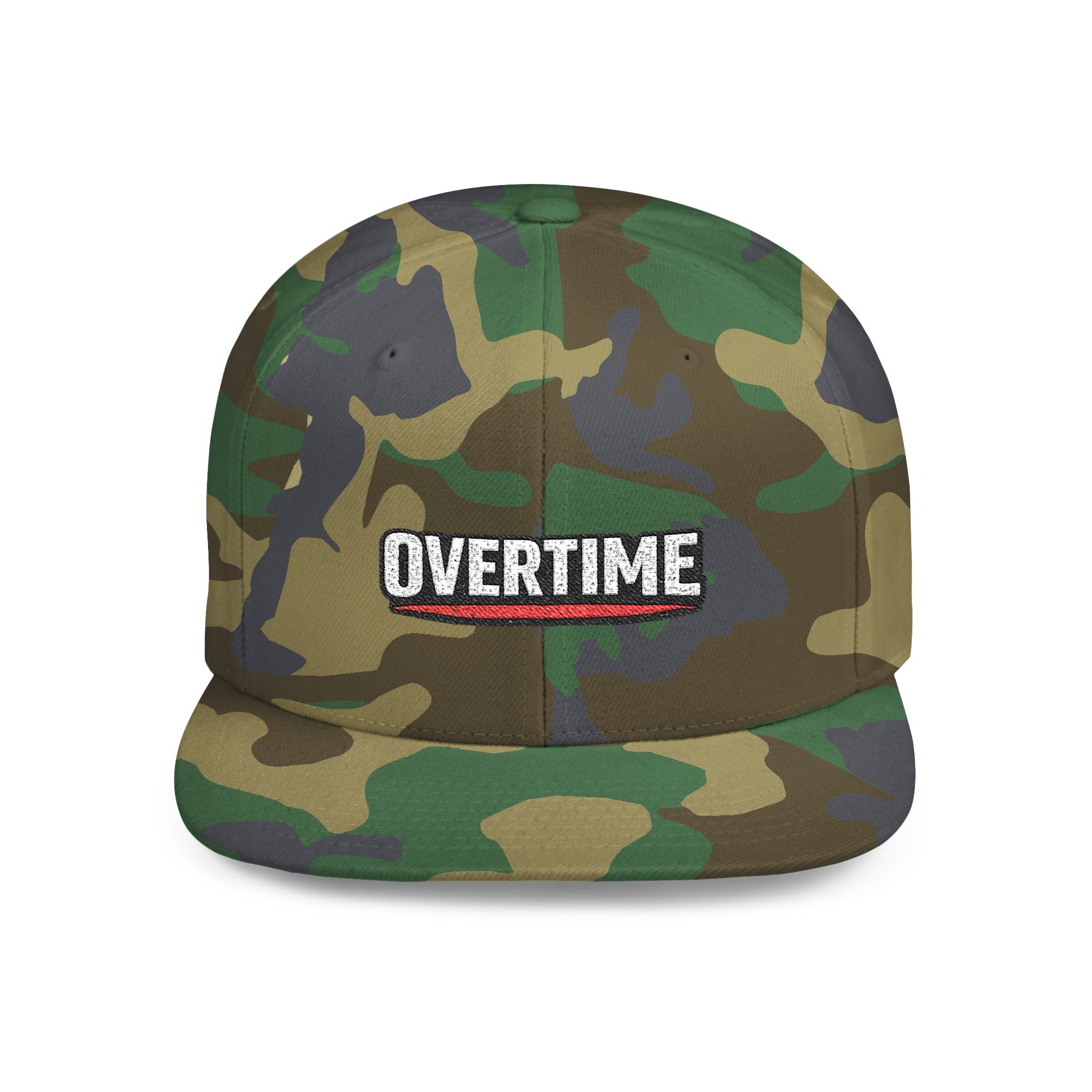 Overtime Flat Bill Snapback Hat — Embroidered Streetwear Cap